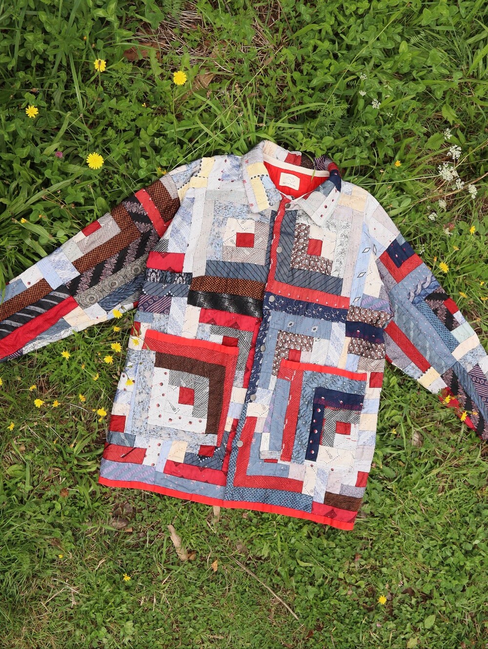 Upcycled Patchwork Quilt Jacket Chore Coat Made of Silk Ties L • XL • 2XL
